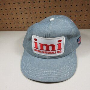 Vintage IMI mens blue chambray Irving Materials concrete snapback hat USA EUC